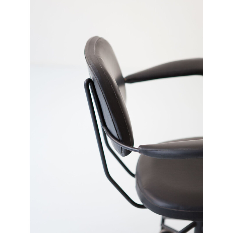 Vintage office chair black metal and leatherette  by Gastone Rinaldi for Rima Italy 1950s