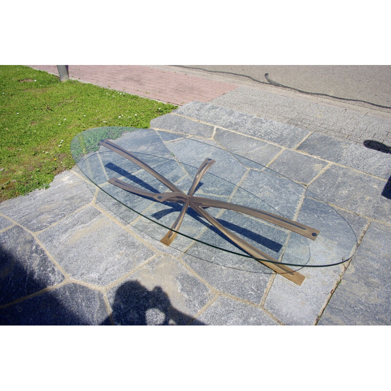 Vintage oval coffee table by Michel Mangematin, 1960