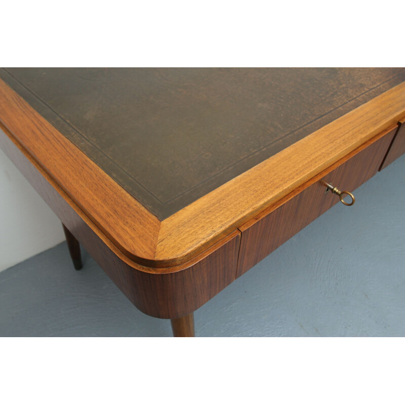 Vintage walnut and leather diplomat desk 1950s