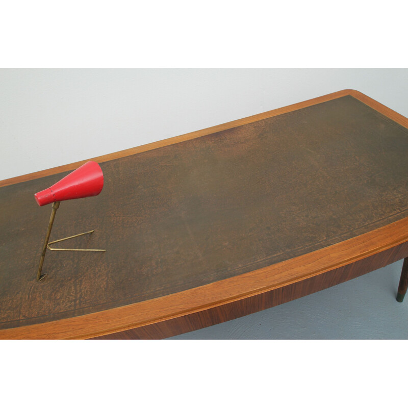 Vintage walnut and leather diplomat desk 1950s
