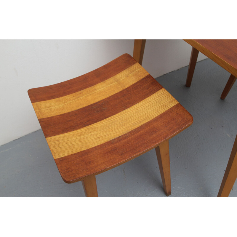 Set of small vintage table and 2 stools 1950s