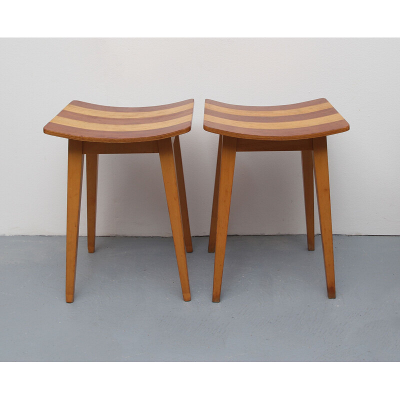 Set of small vintage table and 2 stools 1950s