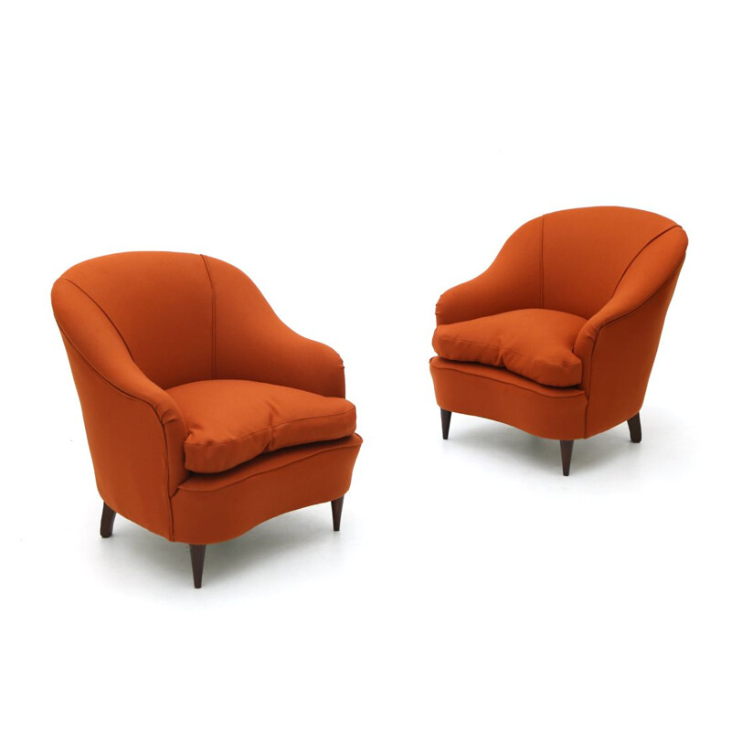 Pair of vintage armchairs in brick colour 1950s