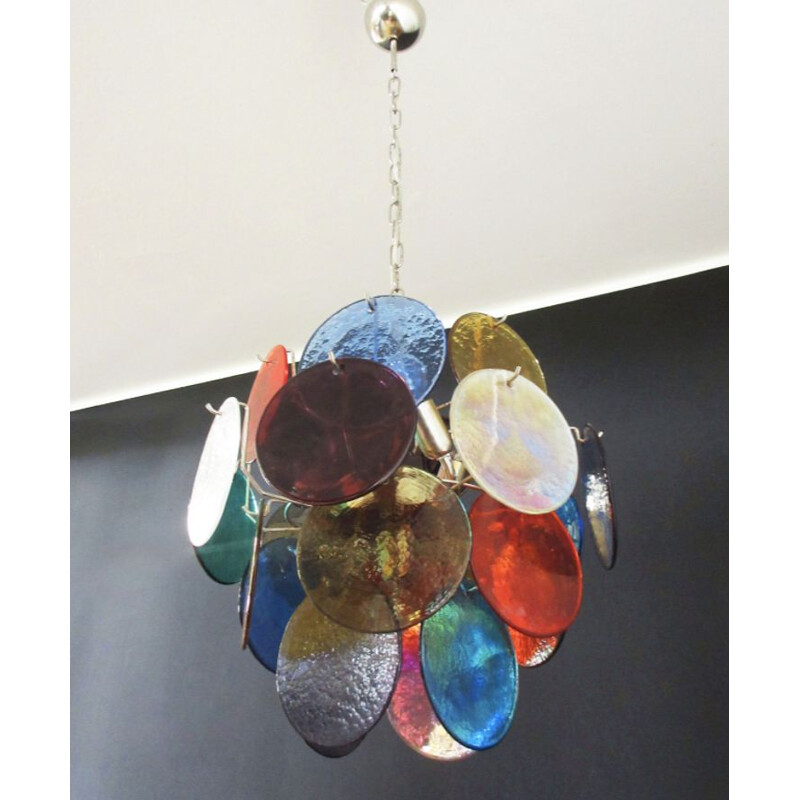 Lámpara de suspensión vintage de cristal de Murano, Italia 1980