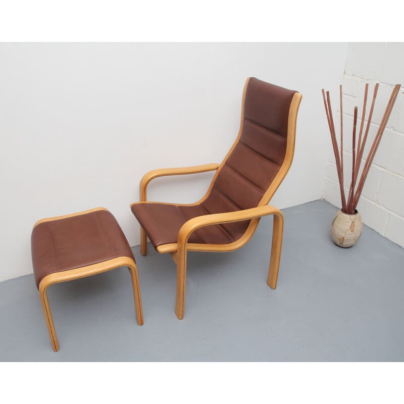 Vintage lounge chair with footstool by Yngve Ekström for Swedense, Sweden 1980