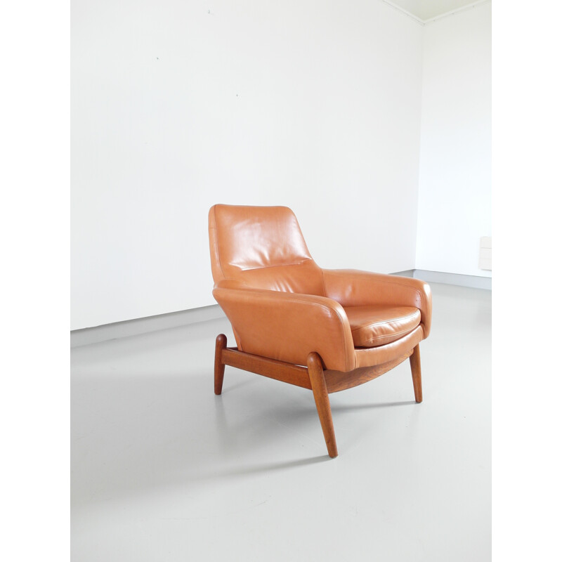 Bovenkamp armchair in leather and oak, Ib KOFOD-LARSEN - 1960s