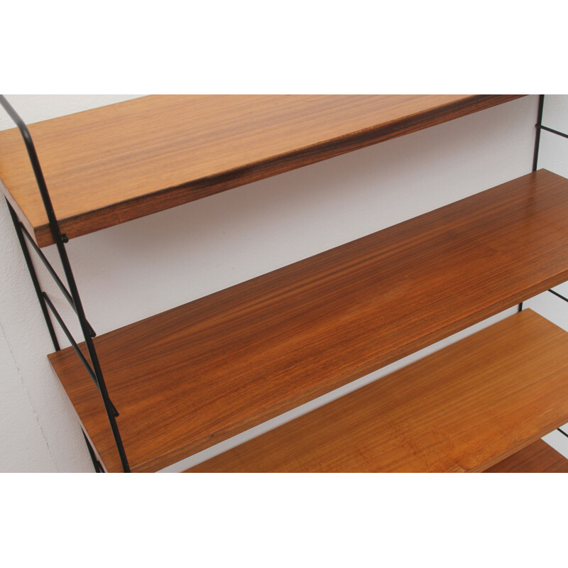 Vintage wall unit with 4 shelves in walnut 1960