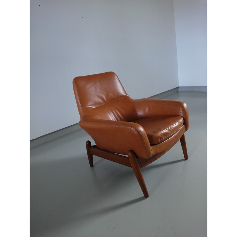 Bovenkamp armchair in leather and oak, Ib KOFOD-LARSEN - 1960s