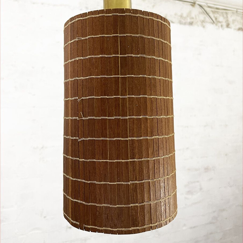 Pareja de lámparas colgantes vintage de teca y latón dorado de Estiluz, España 1970