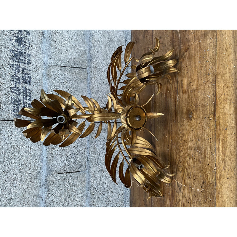 Vintage brass palm tree chandelier 1970