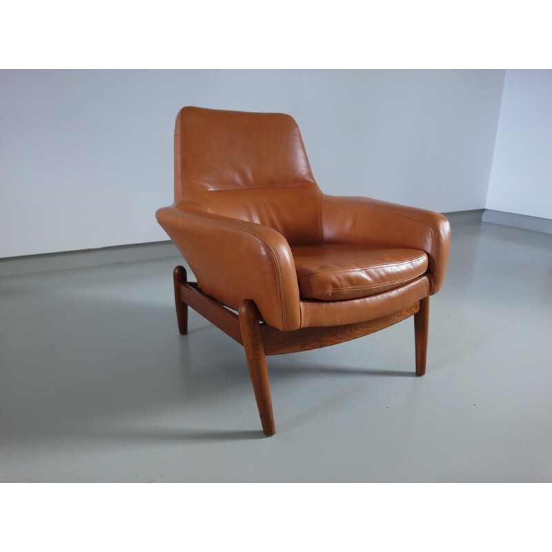 Bovenkamp armchair in leather and oak, Ib KOFOD-LARSEN - 1960s