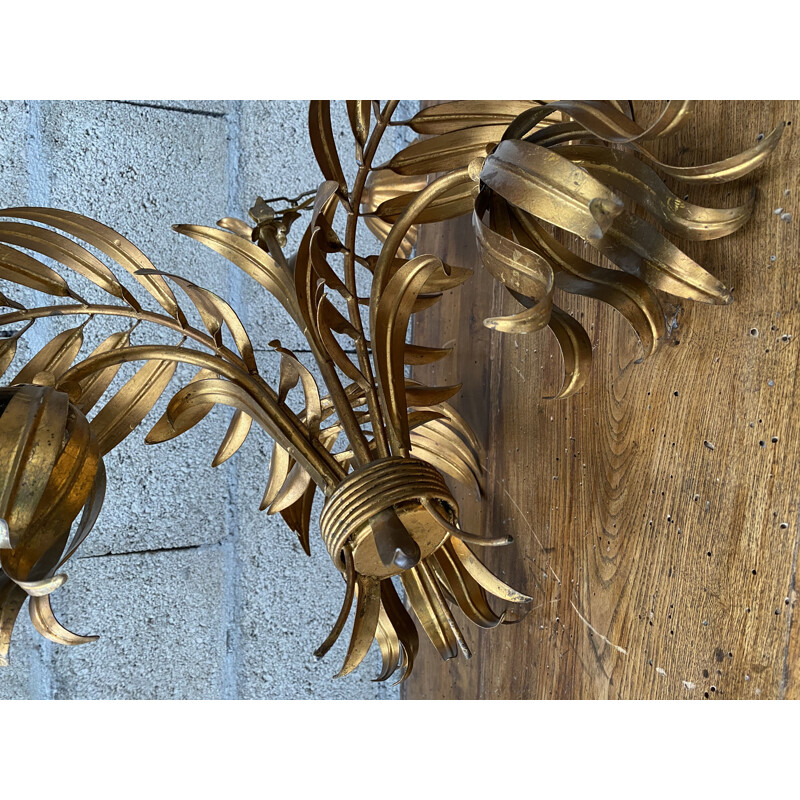 Vintage brass palm tree chandelier 1970