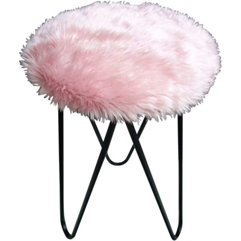 Vintage pink plush stool 1960s