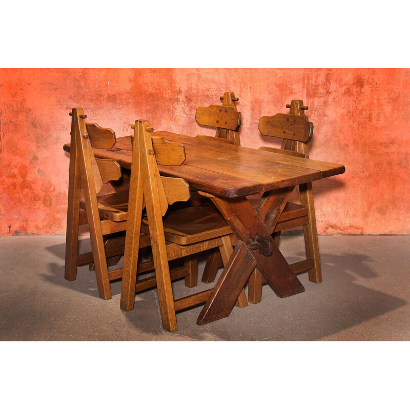 Set of vintage table  monastery  in solid oak