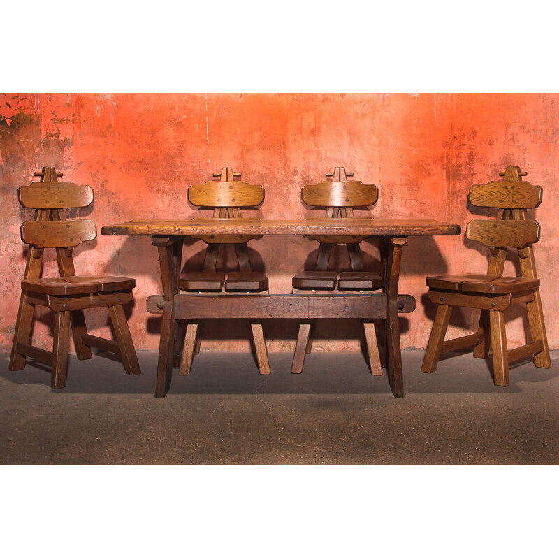 Ensemble de table vintage monastère en chêne massif