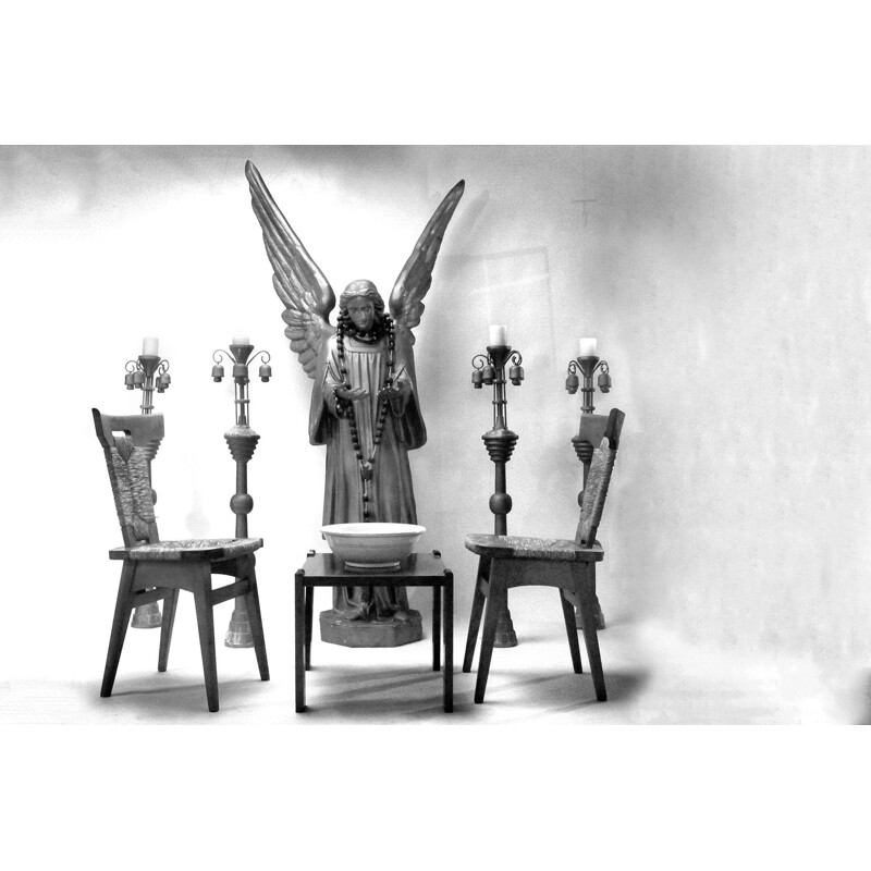 vintage sculpture Angel Gabriel  with 4 large candlesticks XXL