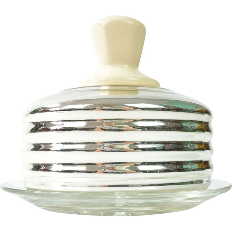 Vintage glass butter dish Czechoslovakia 1940s