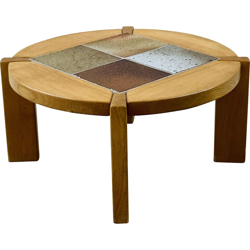 Vintage coffee table in solid elm and ceramic tiles