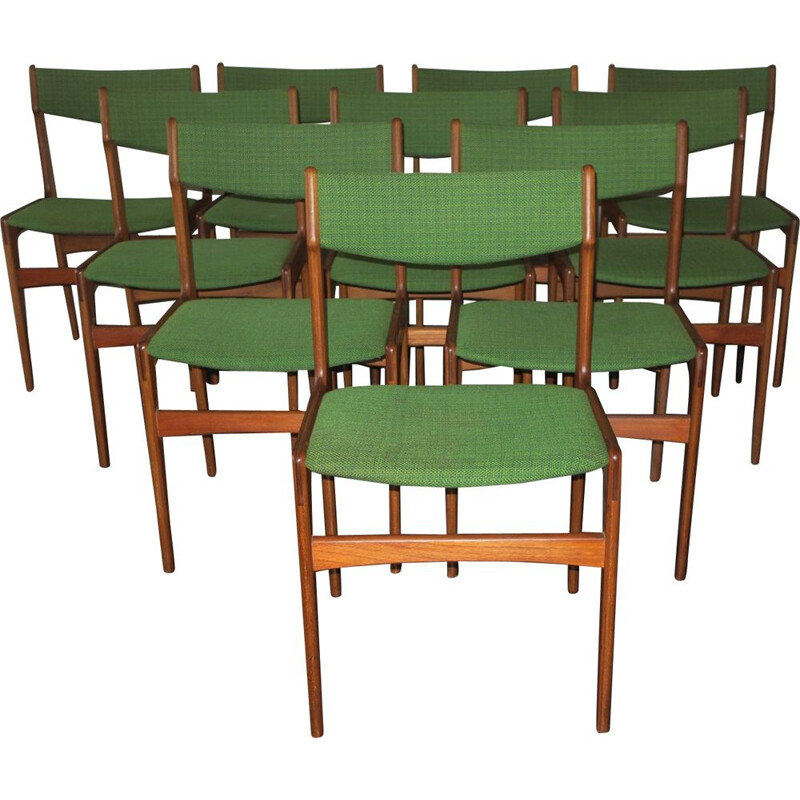 Set of 10 vintage teak chairs by Erik Buch Denmark 1960s