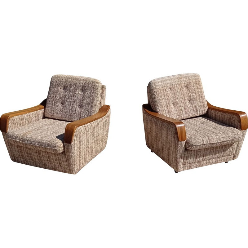 Paire de fauteuils Vintage en bois et tissu
