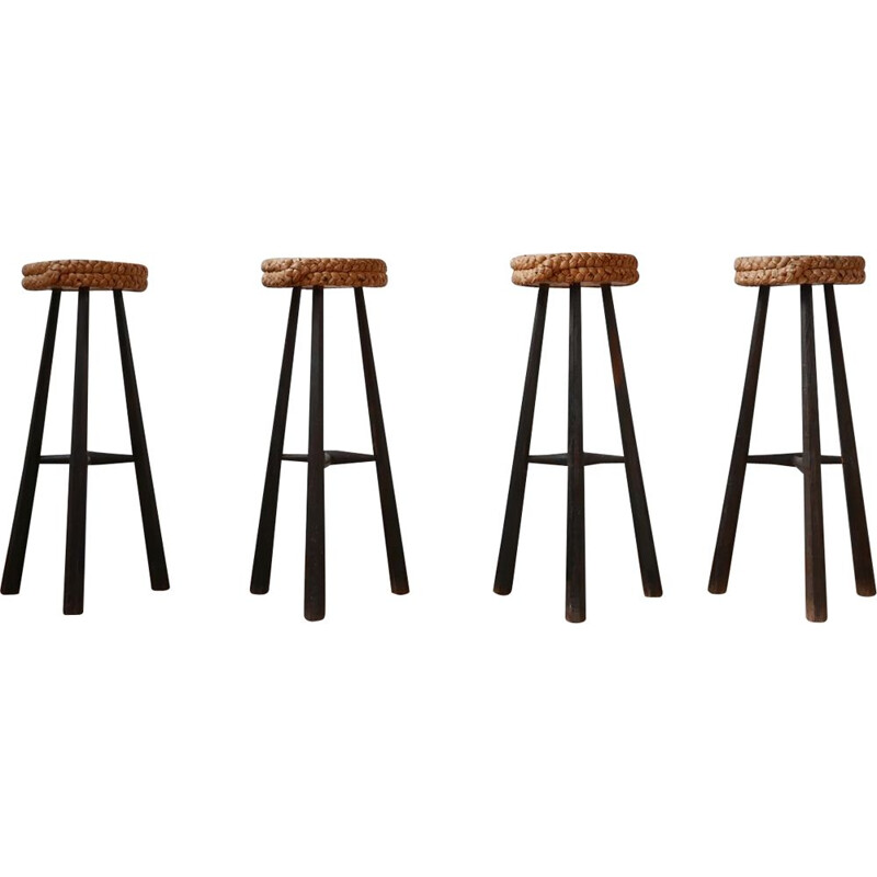 Set of 4 vintage rope bar stools 1960s