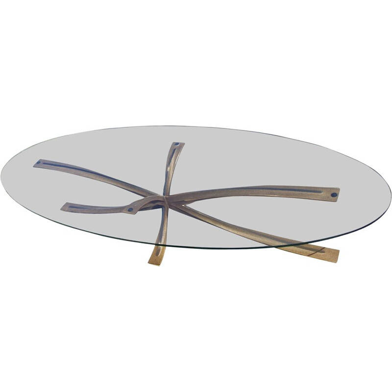 Vintage oval coffee table by Michel Mangematin, 1960