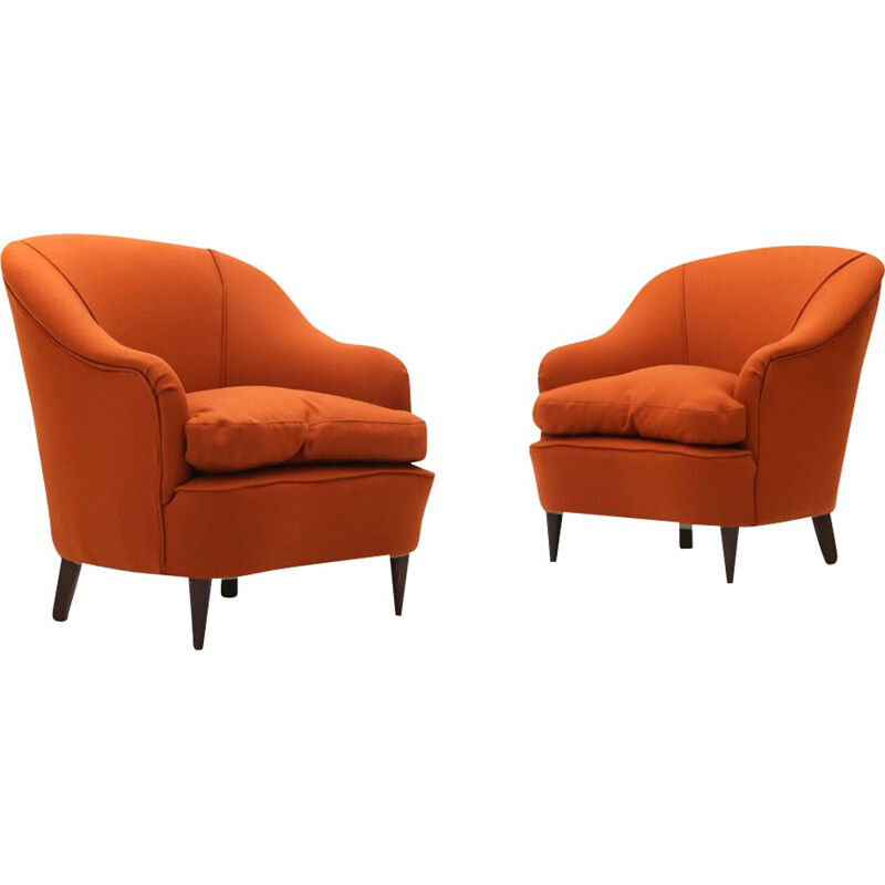 Pair of vintage armchairs in brick colour 1950s