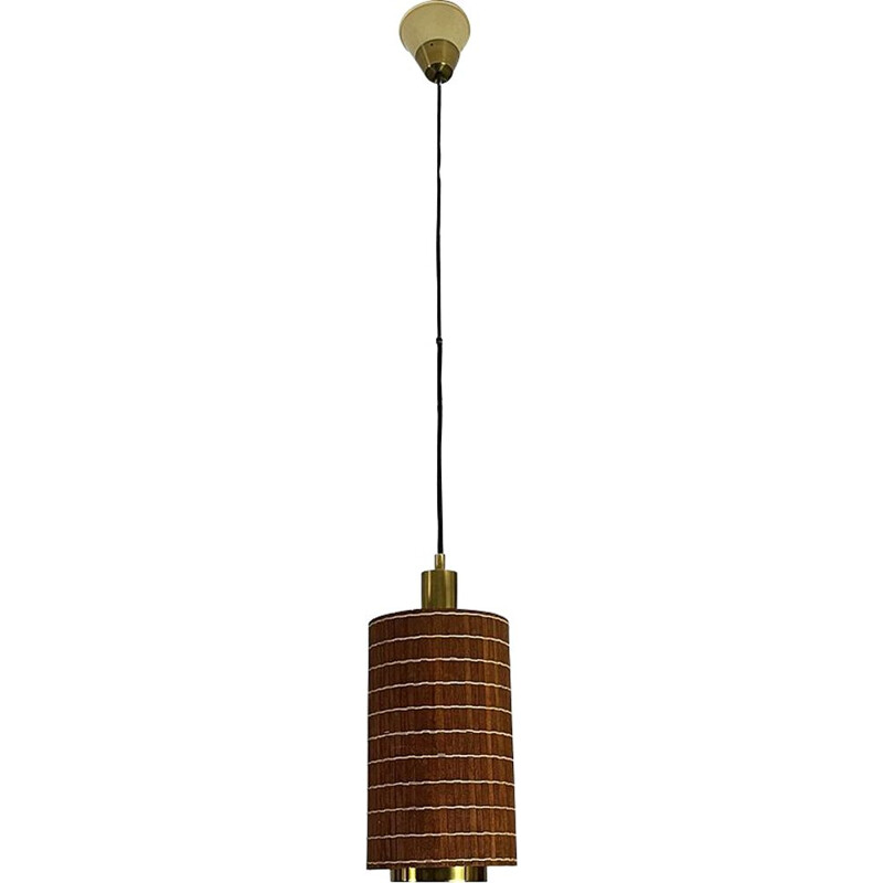 Coppia di lampade a sospensione vintage in teak e ottone dorato di Estiluz, Spagna 1970