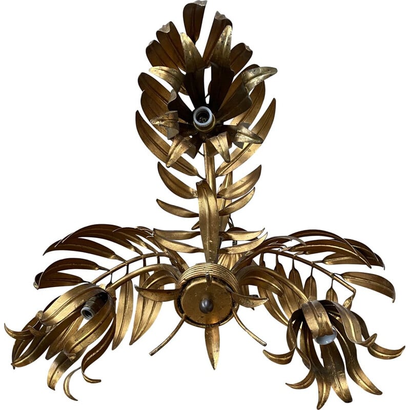 Vintage brass palm tree chandelier 1970