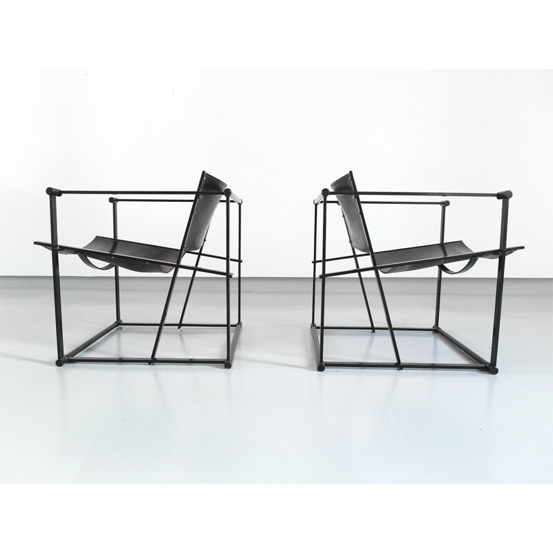 Pair of Pastoe archairs in metal and leather, Radoub VAN BEEKUM - 1980s