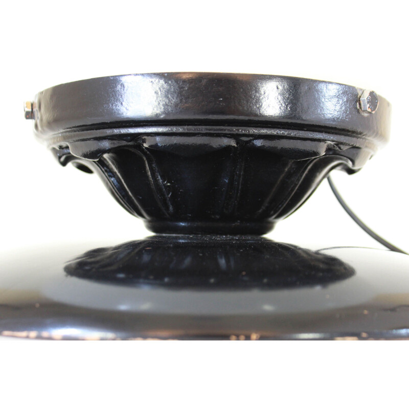 Lampe de table vintage avec une base en bois noir 1970