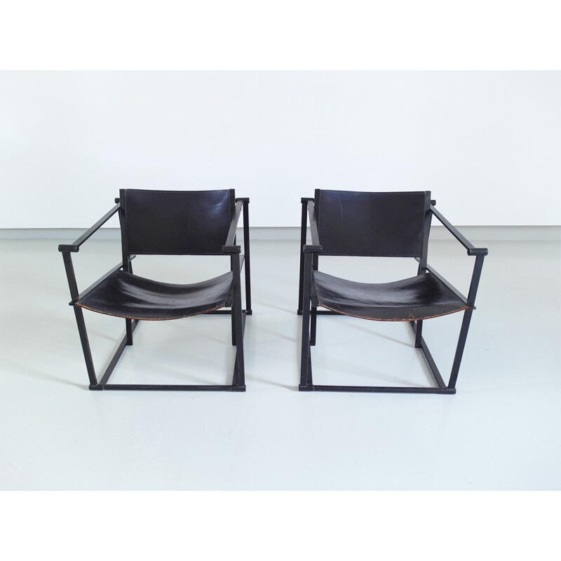 Pair of Pastoe archairs in metal and leather, Radoub VAN BEEKUM - 1980s