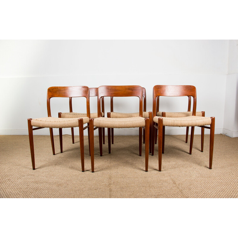 Set of 6 vintage teak and paper cord chairs 1954s