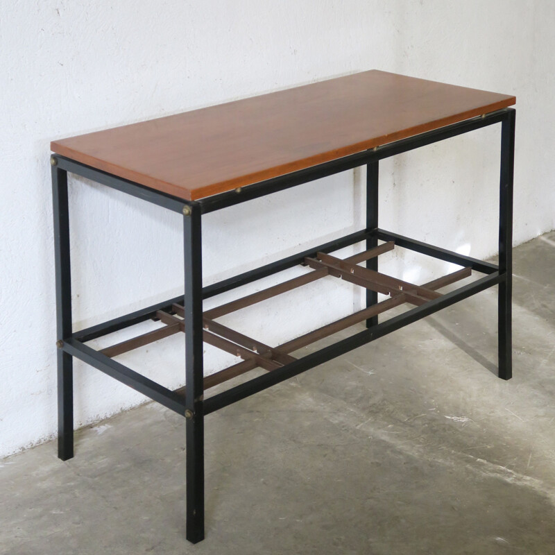 Vintage console with teak veneer top