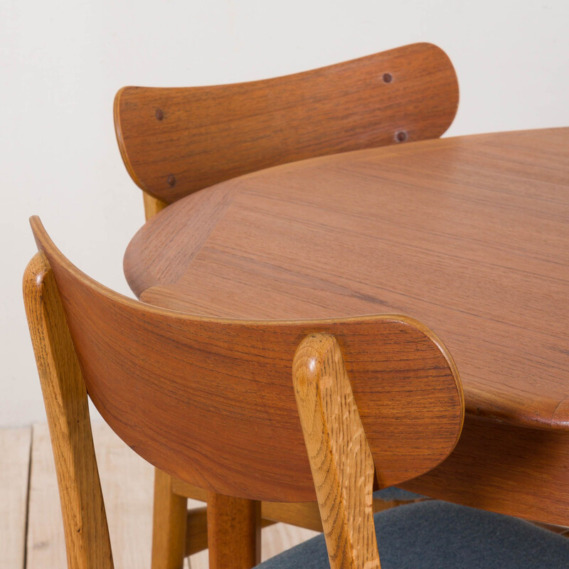 Table à rallonge vintage ronde en teck 1960