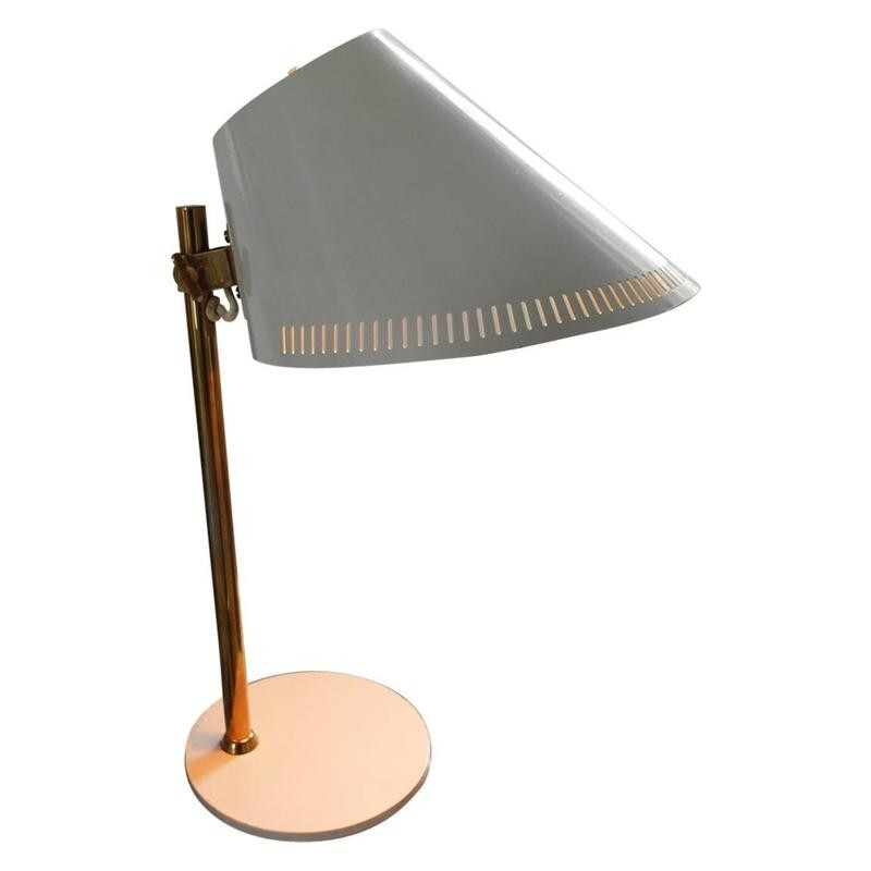 Idman Scandinavian white desk lamp in brass and metal, Paavo TYNELL - 1950