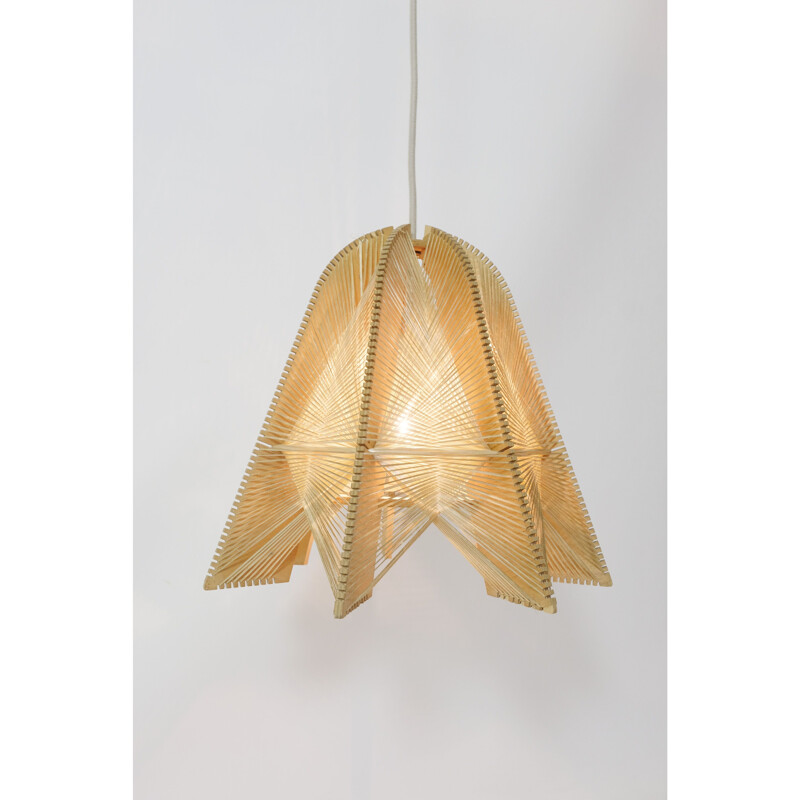 Vintage hanging lamp wood 1970s