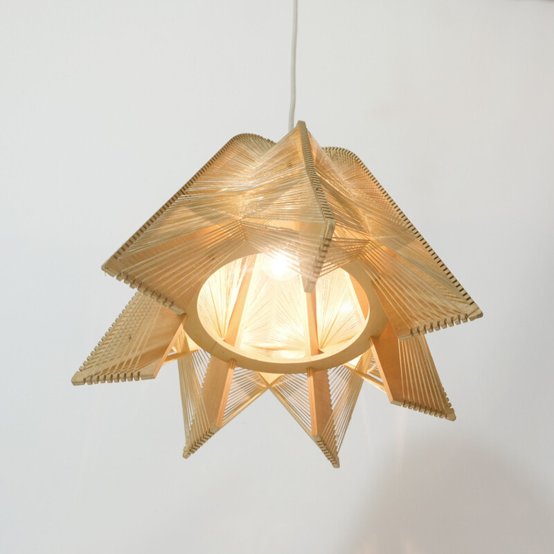 Lampada a sospensione in legno vintage1970