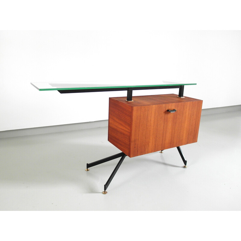 Mid-Century Italian bar in glass and walnut wood - 1950s