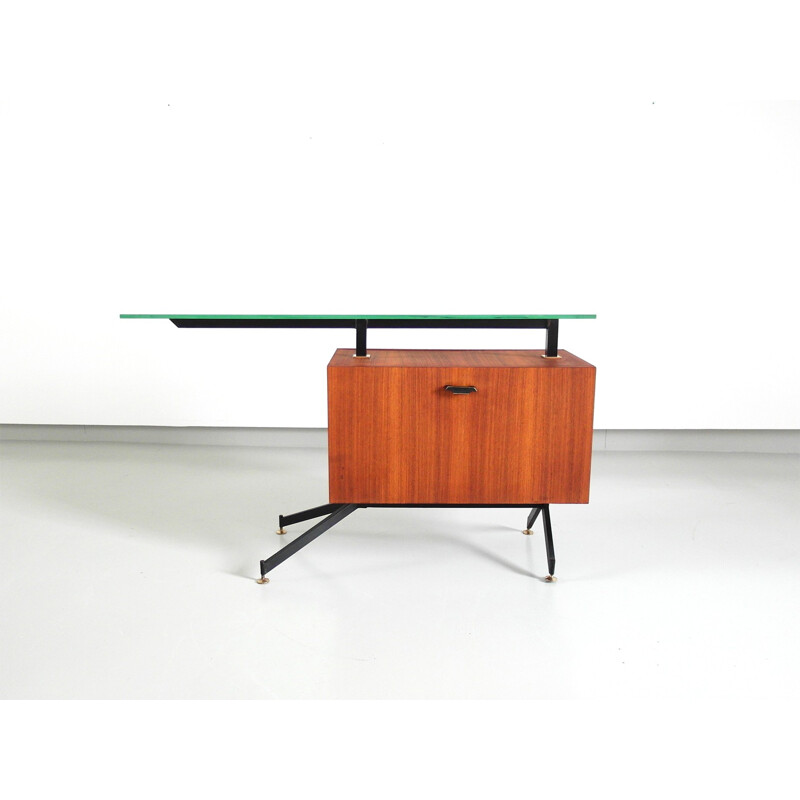 Mid-Century Italian bar in glass and walnut wood - 1950s