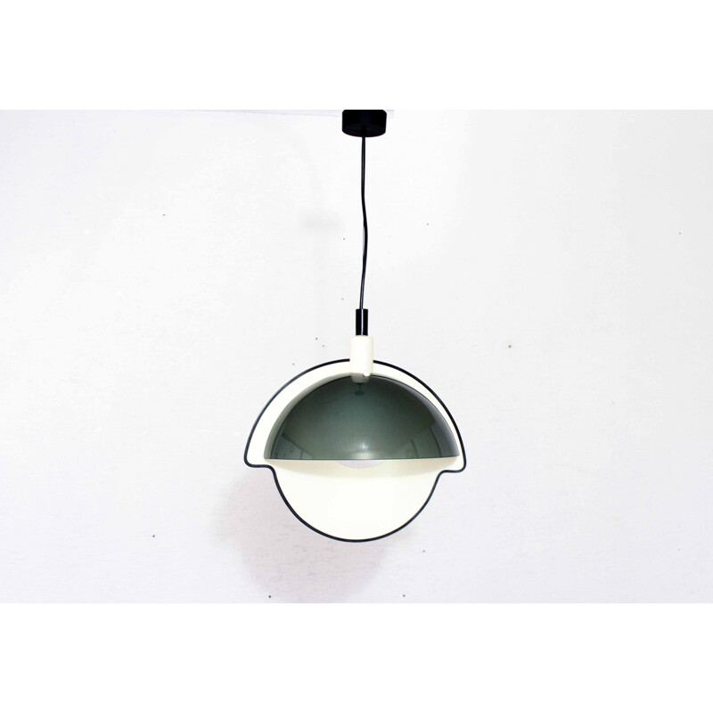 Vintage glass and metal pendant lamp Italy 1970s