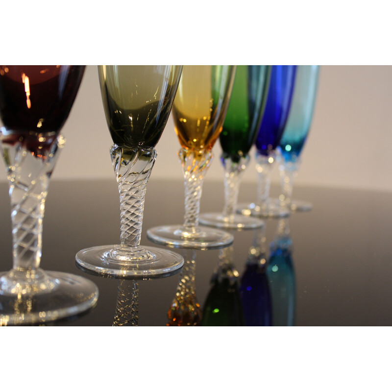 Ensemble de 6 verres vintage colorés en verre de Murano Italie 1950