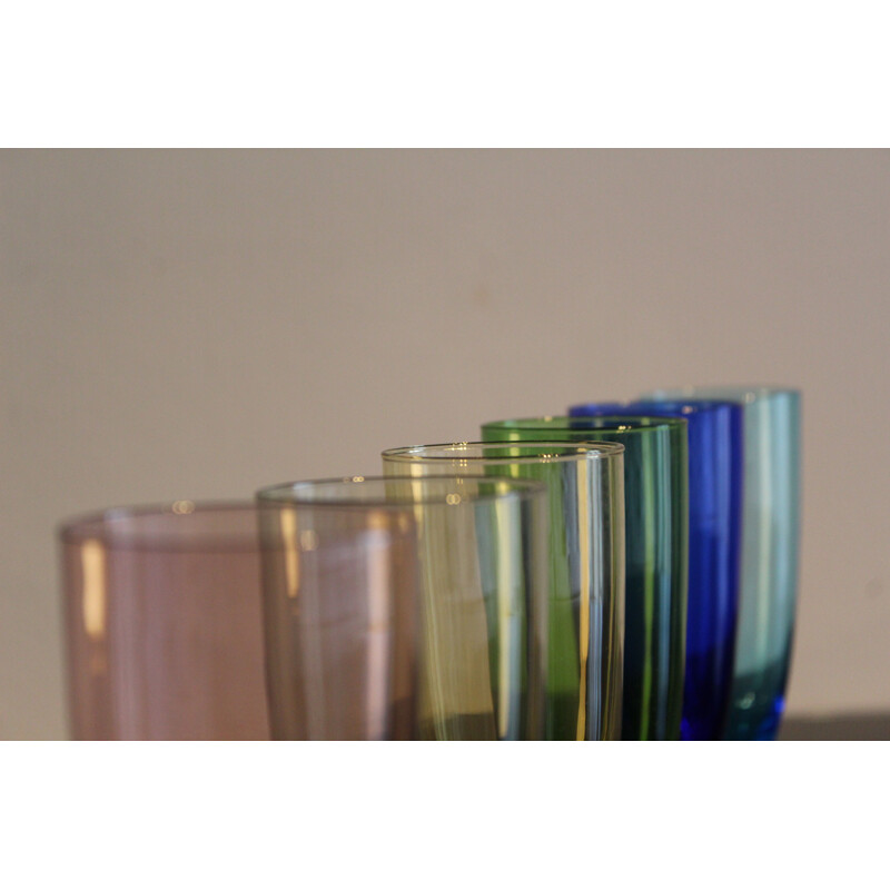 Ensemble de 6 verres vintage colorés en verre de Murano Italie 1950