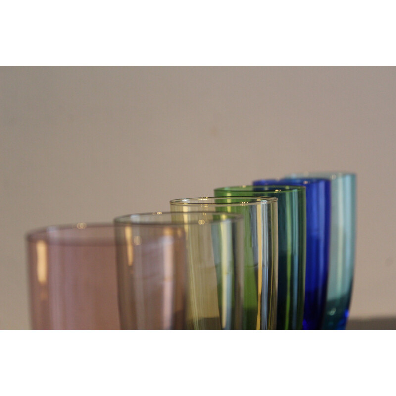 Set of 6 vintage colored glasses in Murano glass Italy 1950s