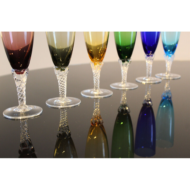 Set of 6 vintage colored glasses in Murano glass Italy 1950s