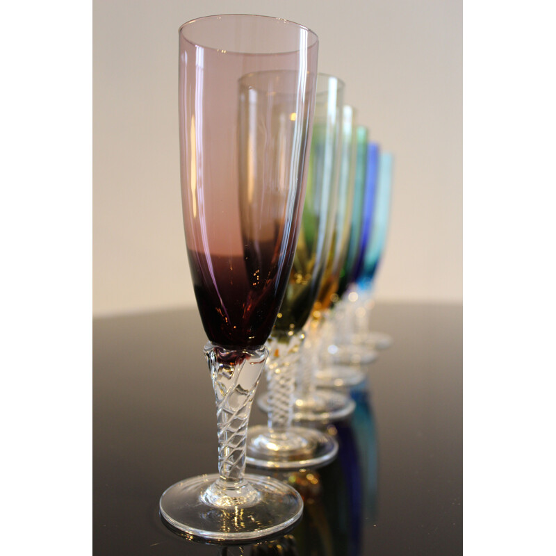 Set of 6 vintage colored glasses in Murano glass Italy 1950s