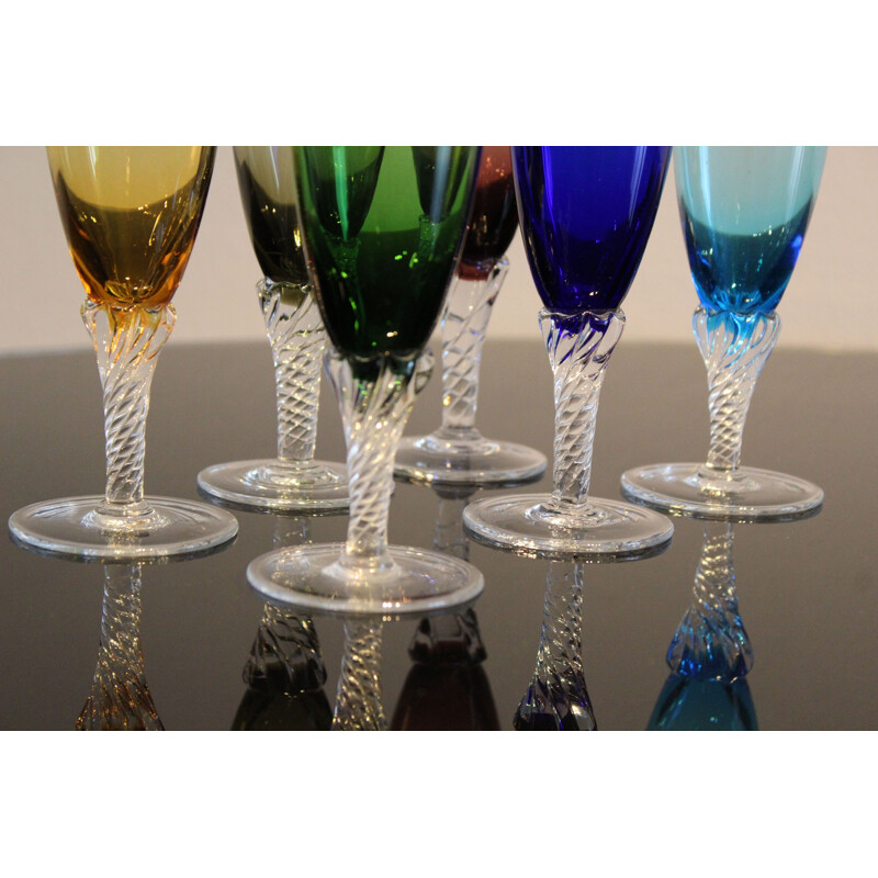 Set of 6 vintage colored glasses in Murano glass Italy 1950s