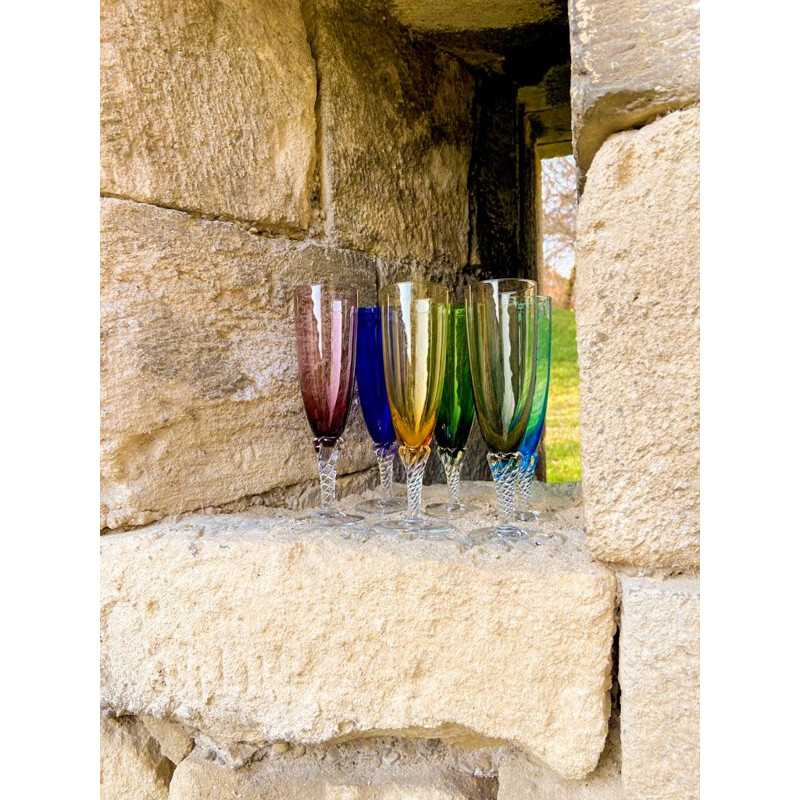 Set of 6 vintage colored glasses in Murano glass Italy 1950s