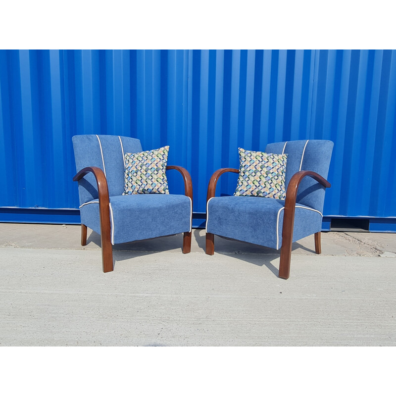 Pair of vintage lounge chairs by Jindřich Halabala Czechoslovakia 1930s