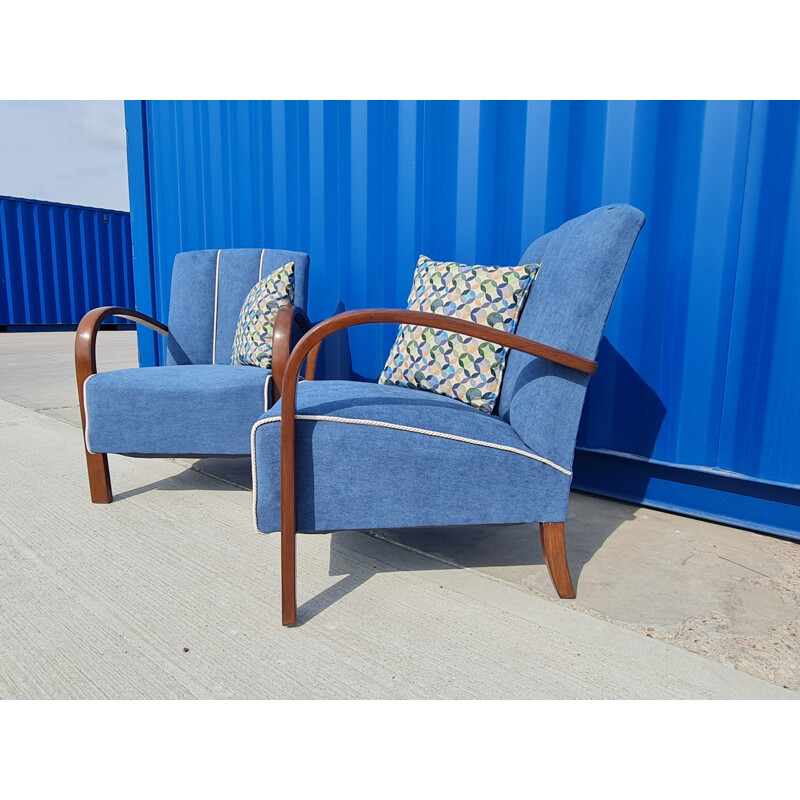 Pair of vintage lounge chairs by Jindřich Halabala Czechoslovakia 1930s